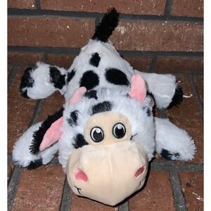 KONG Cozie Elmer the Cow Plush Squeaky Dog Toy White Black Spotted Medium 10"